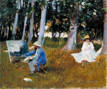  Pintura Arte - Claude Monet pintando al borde de un bosque John Singer Sargent